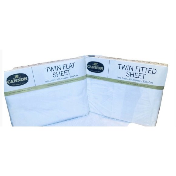 Vintage CANNON Twin Flat & Fitted White Sheet Set Made in USA Cotton/Polyester - Picture 2 of 6